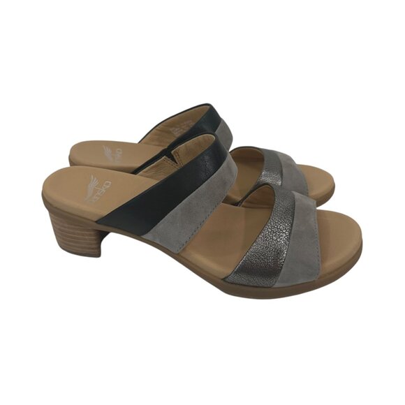 Dansko Womens Gray & Black Open-Toe Slide Sandals Size 38 Comfort Block Heels - Picture 15 of 16